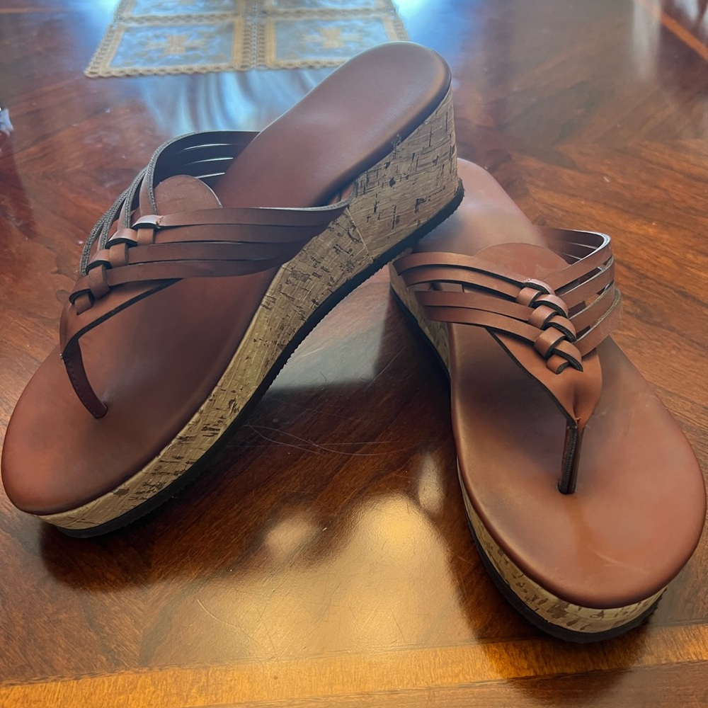 SOLD Brown Wedge Sandals with Cork Platform